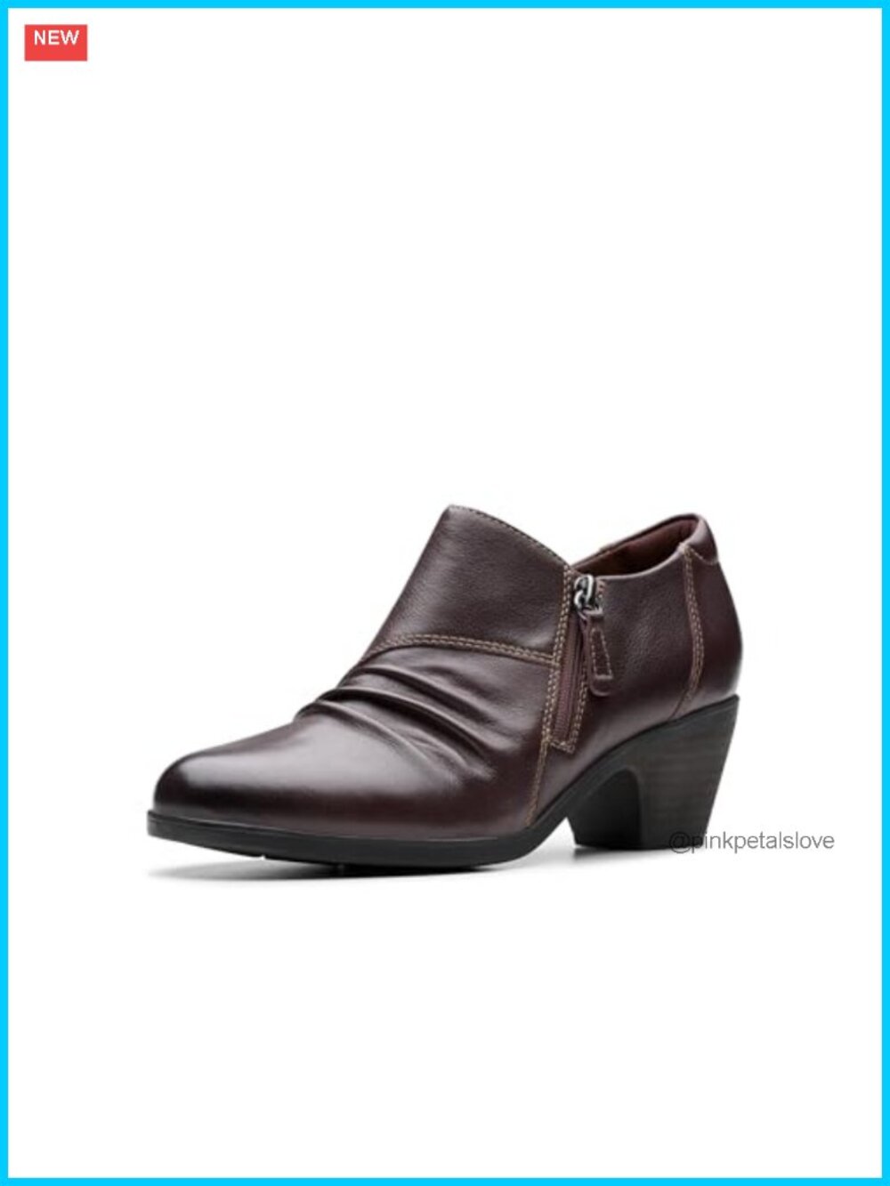 Women's Ruched Ankle Bootie with Side Zipper and Stacked Block Heel